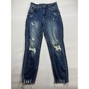 Risen Women's Distressed Straight Blue Stretch Denim Jeans - 25x26 (Tag Missing)